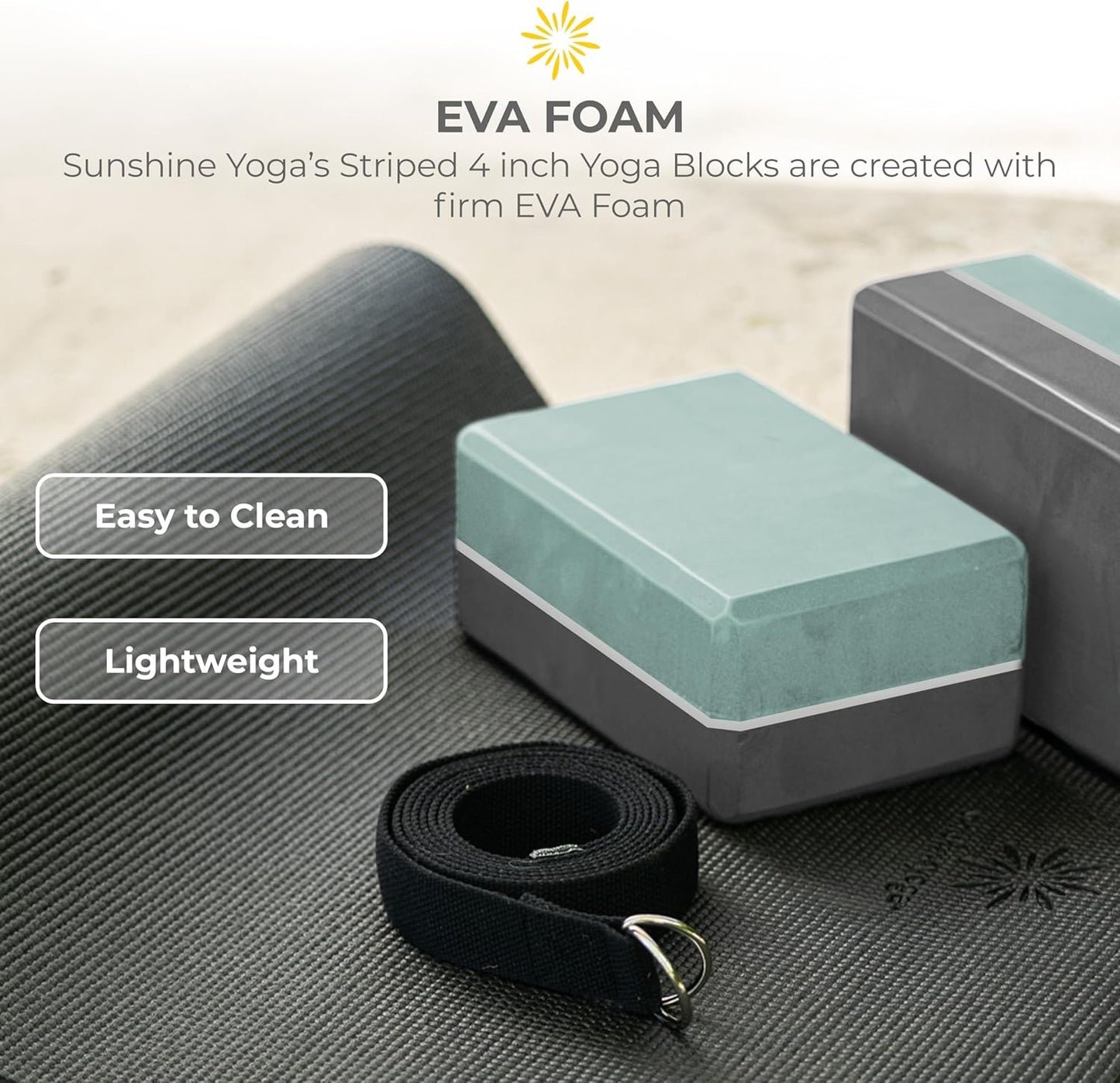 Sunshine Yoga 4" Striped Yoga Block, 10 Pack Bulk EVA Foam Yoga Blocks, Firm and Supportive Yoga Brick, Balance Foam for Stretching, Pilates, and Workout, 4" x 6" x 9"