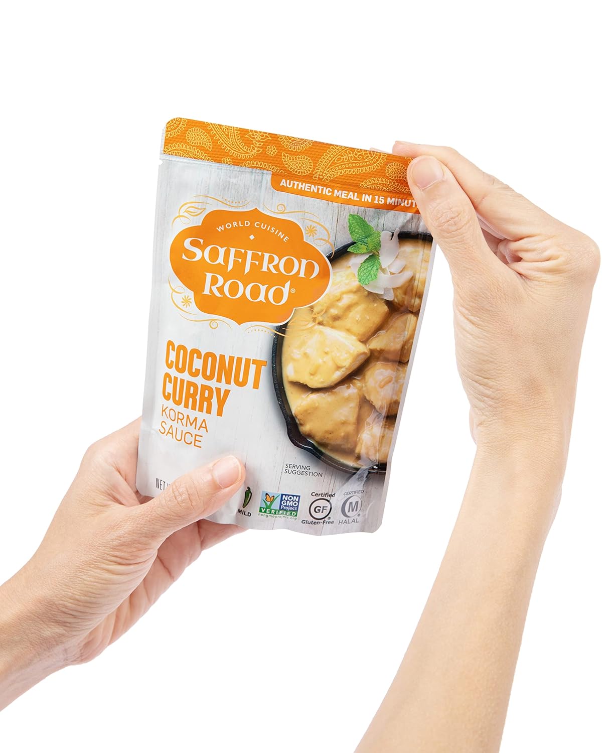 Saffron Road Coconut Curry Simmer Sauce | Globally Inspired Simmer Sauce | Gluten-free, Vegetarian, Non-GMO, and Certified Halal and Kosher | 7.0oz Pouch | Pack of 4