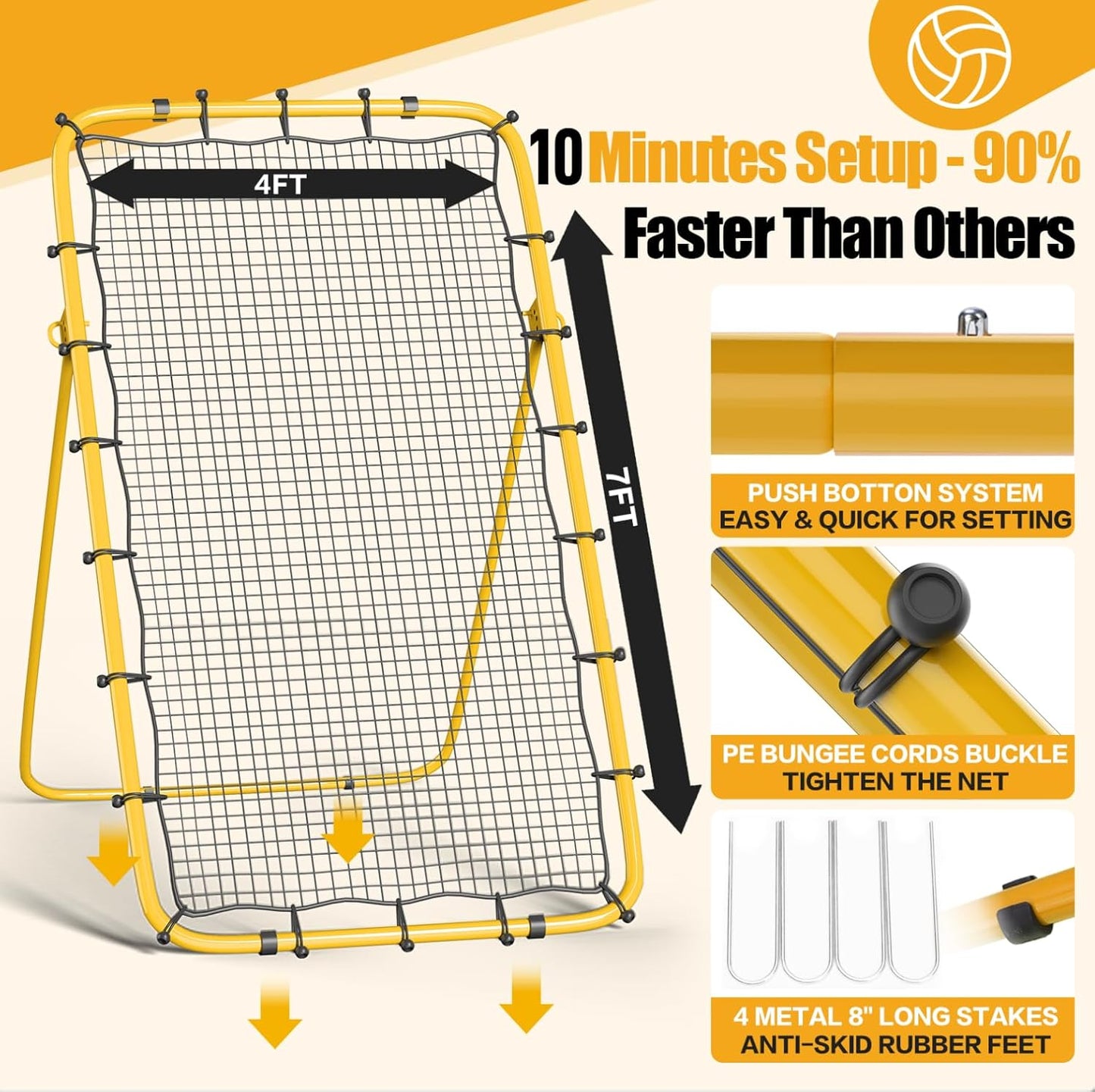 Volleyball Rebounder Net 7x4 Ft, 5-Angle Adjustable Rebounder Net for Practicing Digging, Setting, Spiking, Bounce Back Training Equipment with 2 Target Stripes & Portable Travel Bag for Storage