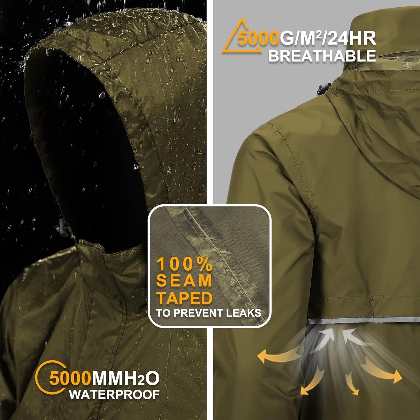 Outdoor Ventures Men's Rain Jacket Waterproof Lightweight Packable Rain Pullover for Hiking Golf Running