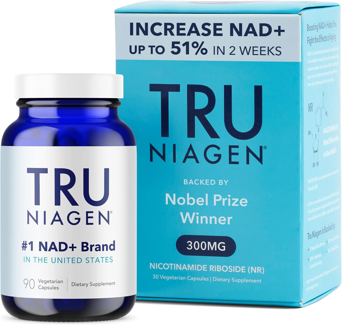 TRU NIAGEN Patented NAD+ Supplement for Anti Aging and Cell Regeneration, 300 mg Niagen, 90 Servings | Supports Cellular Energy, Brain, Muscle | Nicotinamide Riboside (NR) Take 1 Daily | 1 Bottle