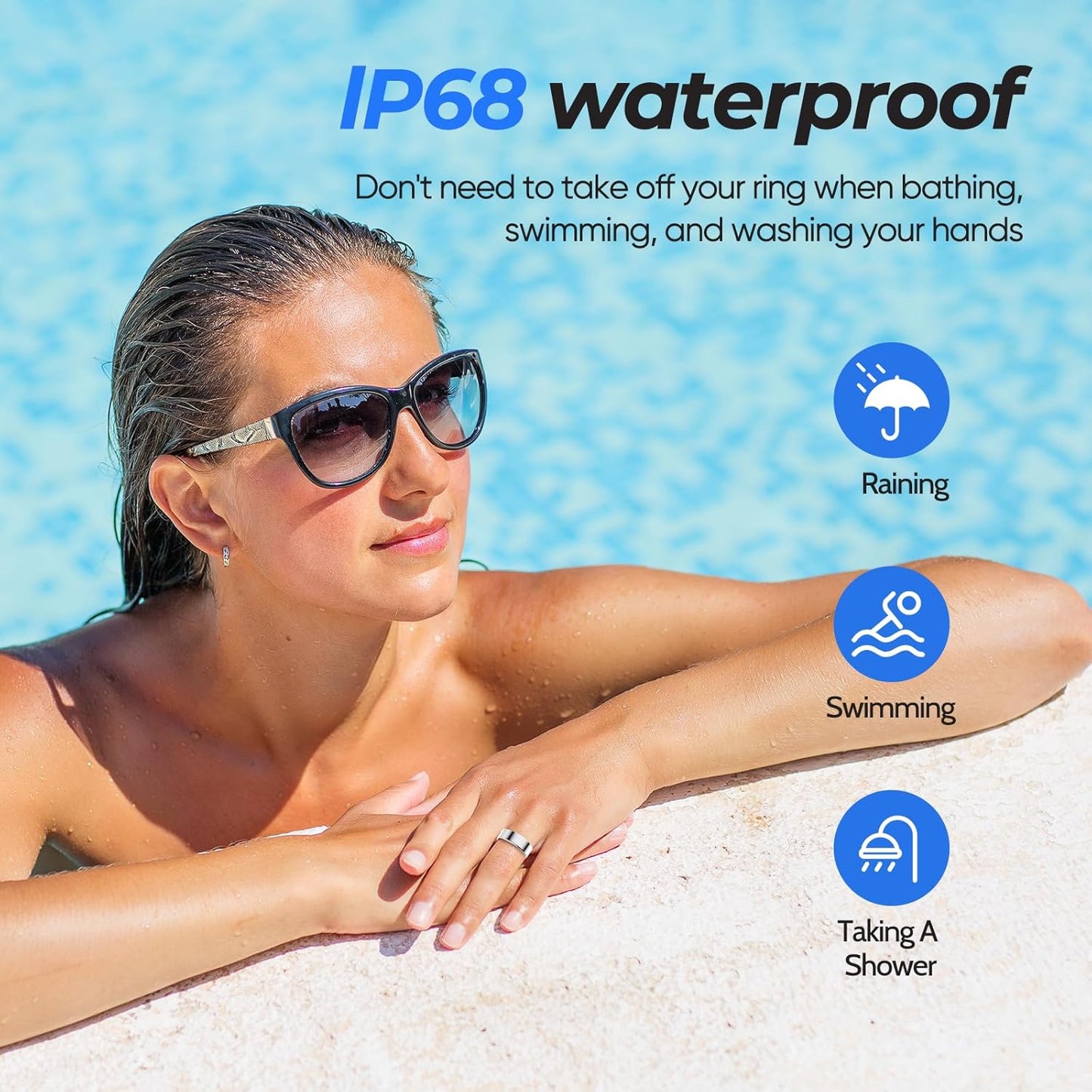 Smart Ring with Sleep Monitoring, No APP Subscription, 10-Day Battery Life, Stress/Heart Rate/Women's Health Tracker, Android & iOS Compatible (Black, 9)