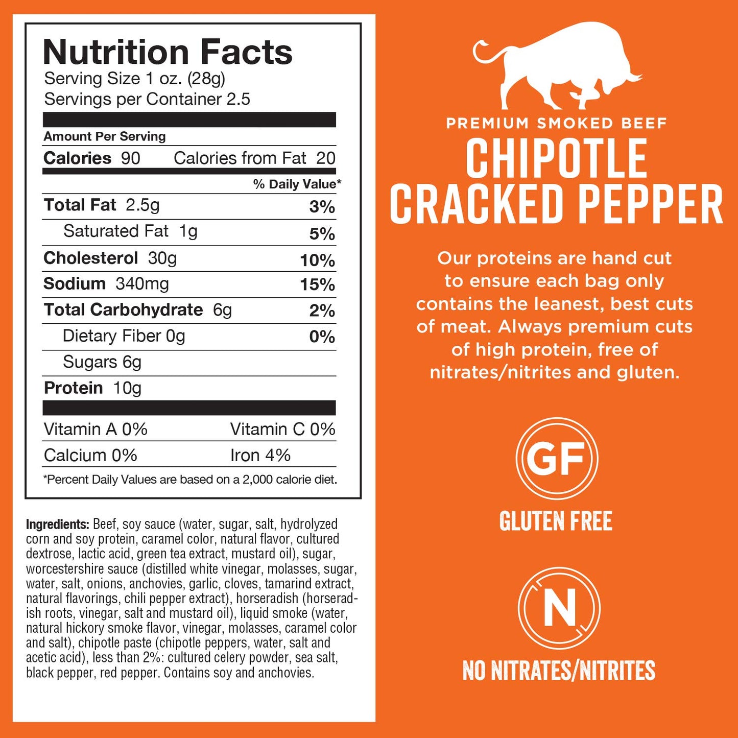 Chef's Cut Real Steak Chipotle Cracked Pepper Jerky, 2.5 Ounce (4 Pack)