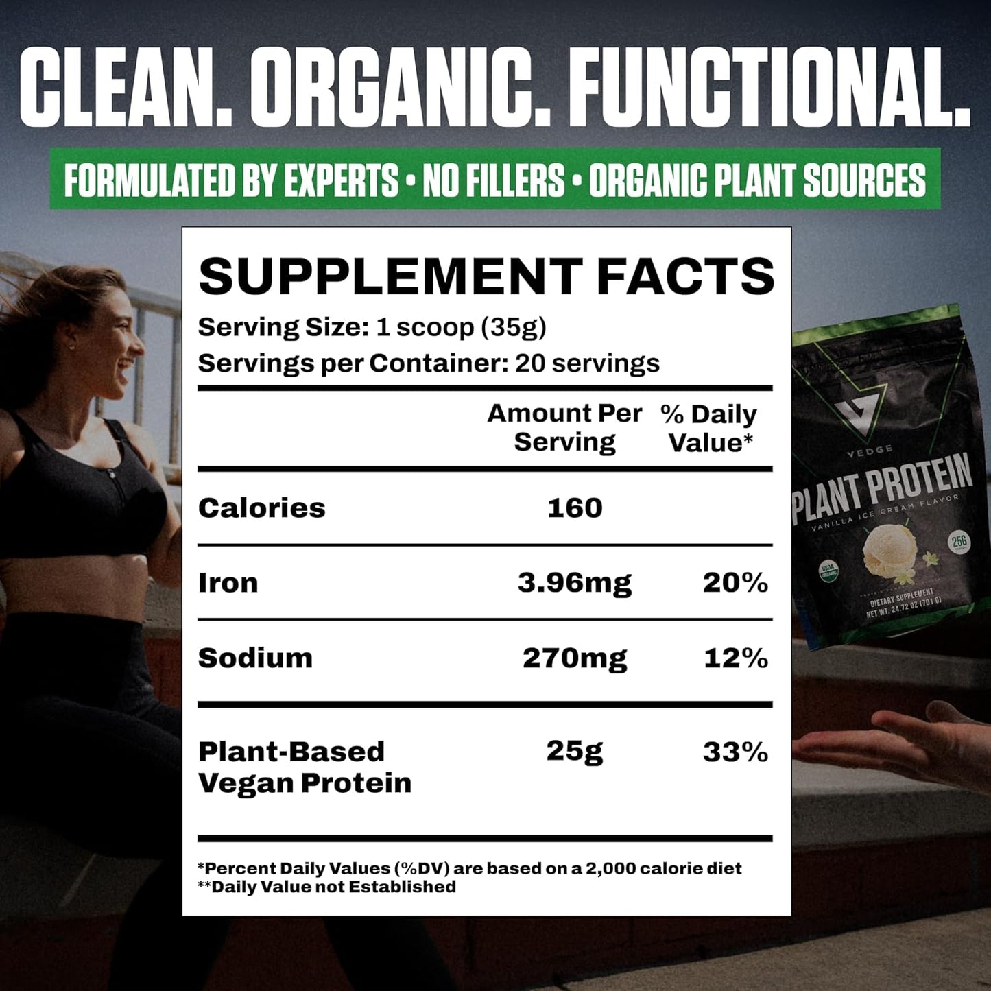 vedge Vegan Protein Powder - Plant Protein Powder with Pea, Pumpkin & Sunflower - USDA Organic, Amino Acids, Dairy Free, Gluten Free, Soy Free, Keto, Non GMO, Smooth Texture - Vanilla - 20 Servings