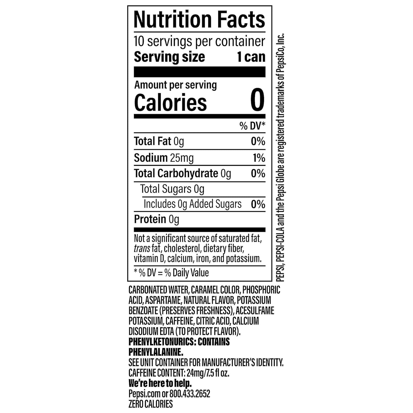 Pepsi Zero Sugar Cola Soda Pop, 7.5 Ounce Mini Cans, (10 Pack) (Packaging May Vary)