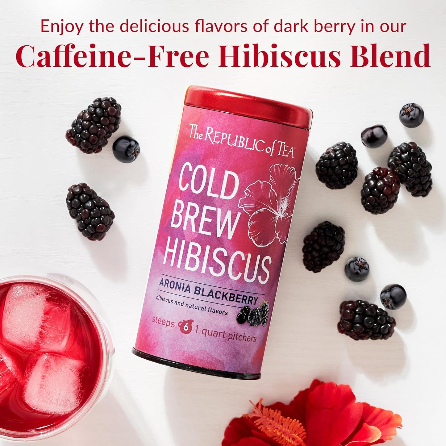 The Republic of Tea – Cold Brew Hibiscus Aronia Blackberry Iced Tea, Large Herbal Iced Tea Pouches, Steeps Six One-Quart Pitchers