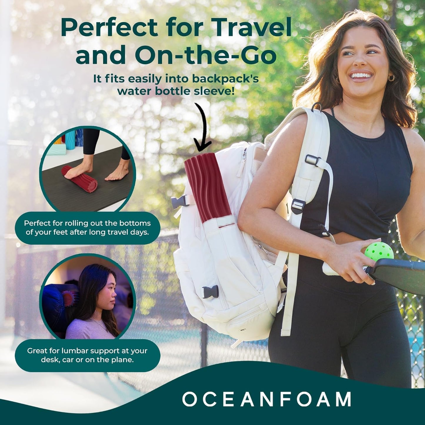 Oceanfoam Ripple Travel Foam Roller (11" x 3.35") Firm Mini Foam Roller for Physical Therapy, Deep Tissue Massage, Back Pain - High Density, Ergonomic Wave Textured - Yoga, Pilates, Exercise (Maroon)