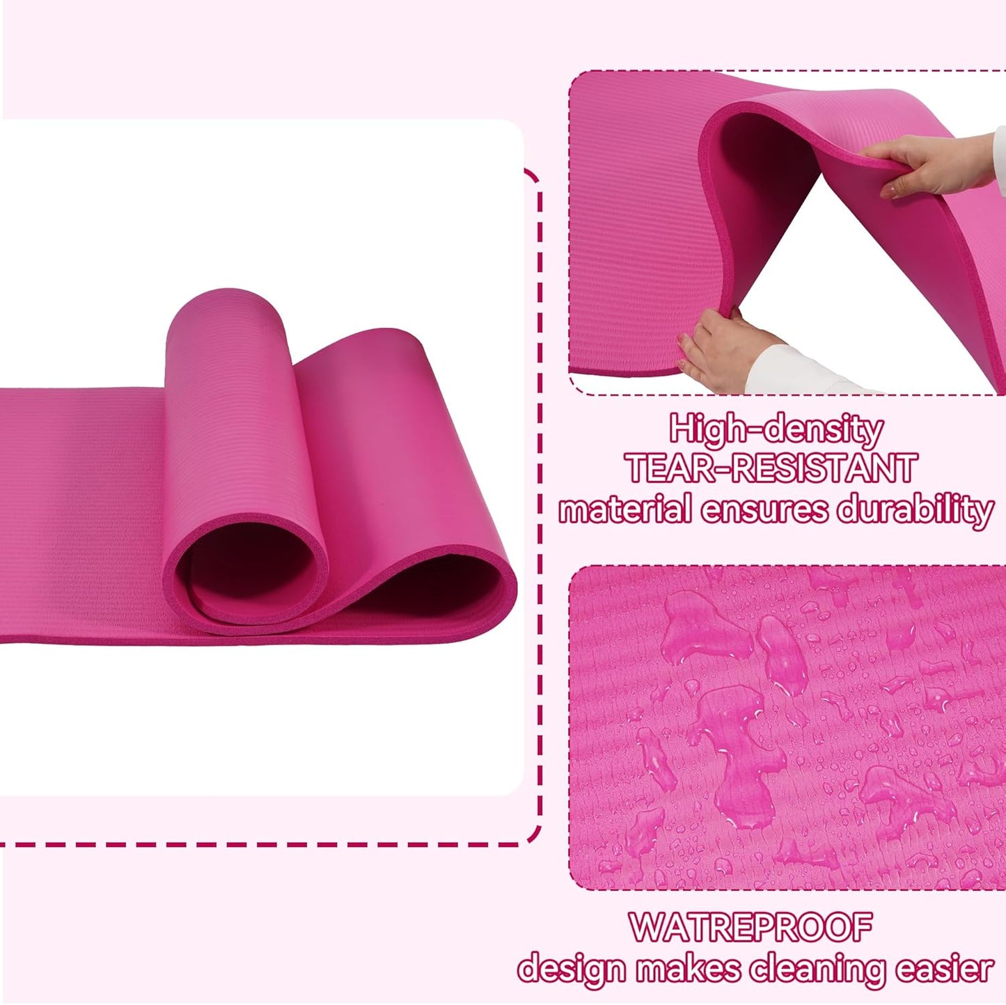 Yoga Mat, 1/2-Inch Extra Thick High Density Exercise Mat, Anti-Tear Exercise Yoga Mat with Carrying Strap, Suitable for Various Yoga Exercises
