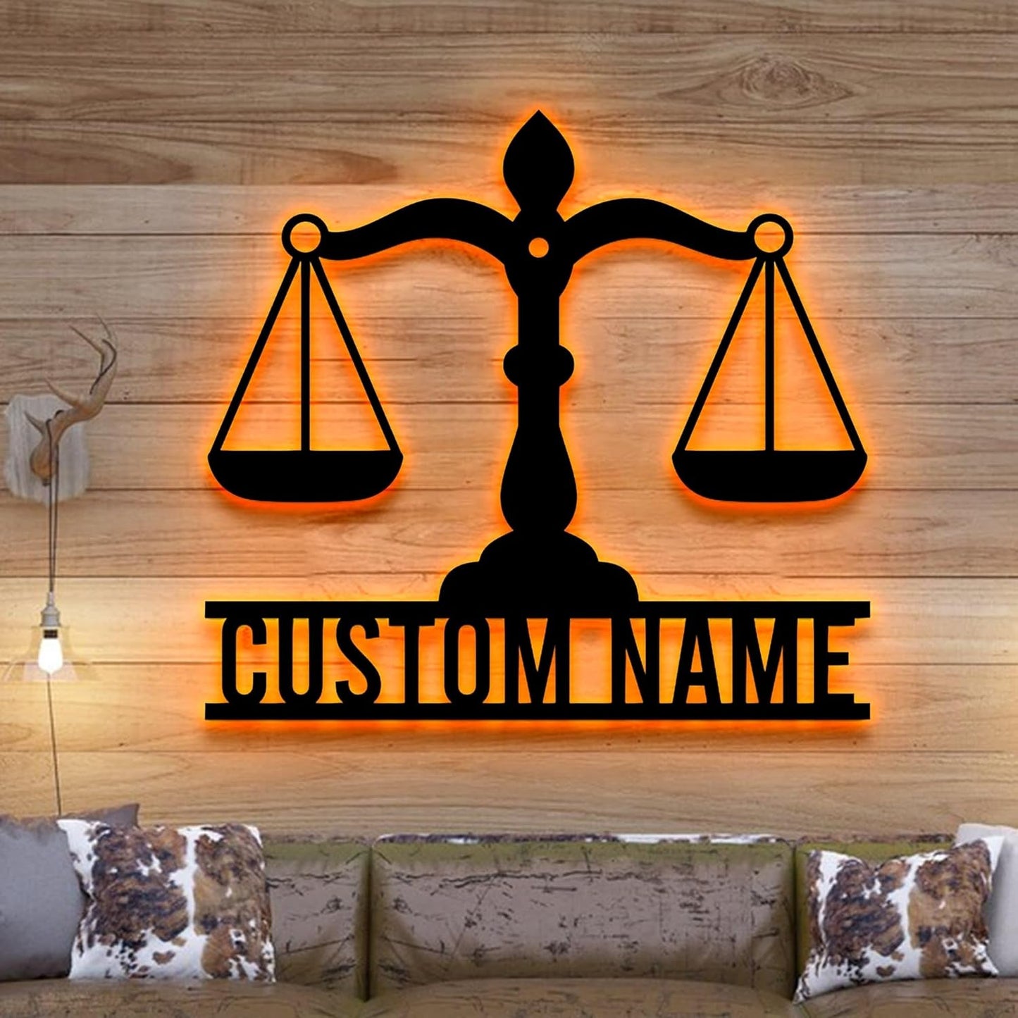Personalized Lawyer Metal Sign LED Light, Custom Scales of Justice Metal Wall Art With LED Lights, Wall Art Hanging Home Decor Birthday Xmas Gift