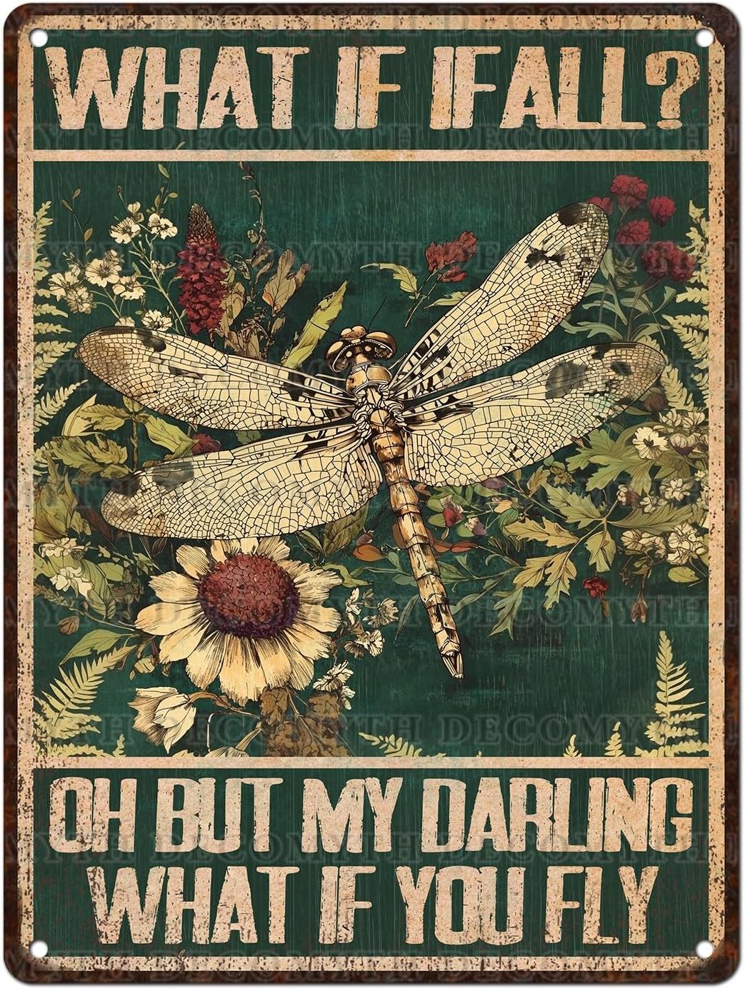 Dragonfly Vintage Tin Sign What If I Fall Metal Tin Sign for Home Bedroom 12 * 16inch