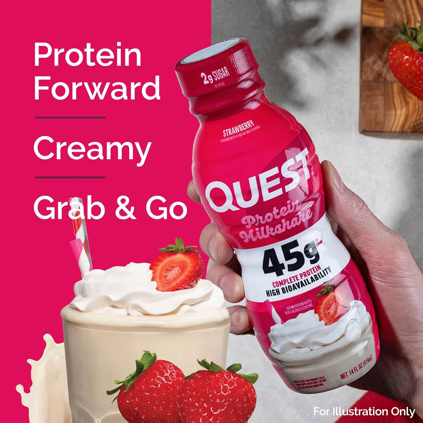 Quest Nutrition Strawberry Protein Shake, 45g Protein, 2g Sugar, 4g Net Carbs, Ready to Drink, Gluten Free, 4 Count