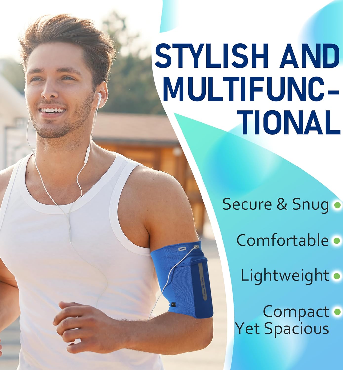 HiRui Running Armband Sleeve Universal Sports Armband Cell Phone Holder Armband for Exercise Workout, Compatible with iPhone 16/15/14/13/Plus/Pro Samsung Galaxy All Phones (M, Blue)