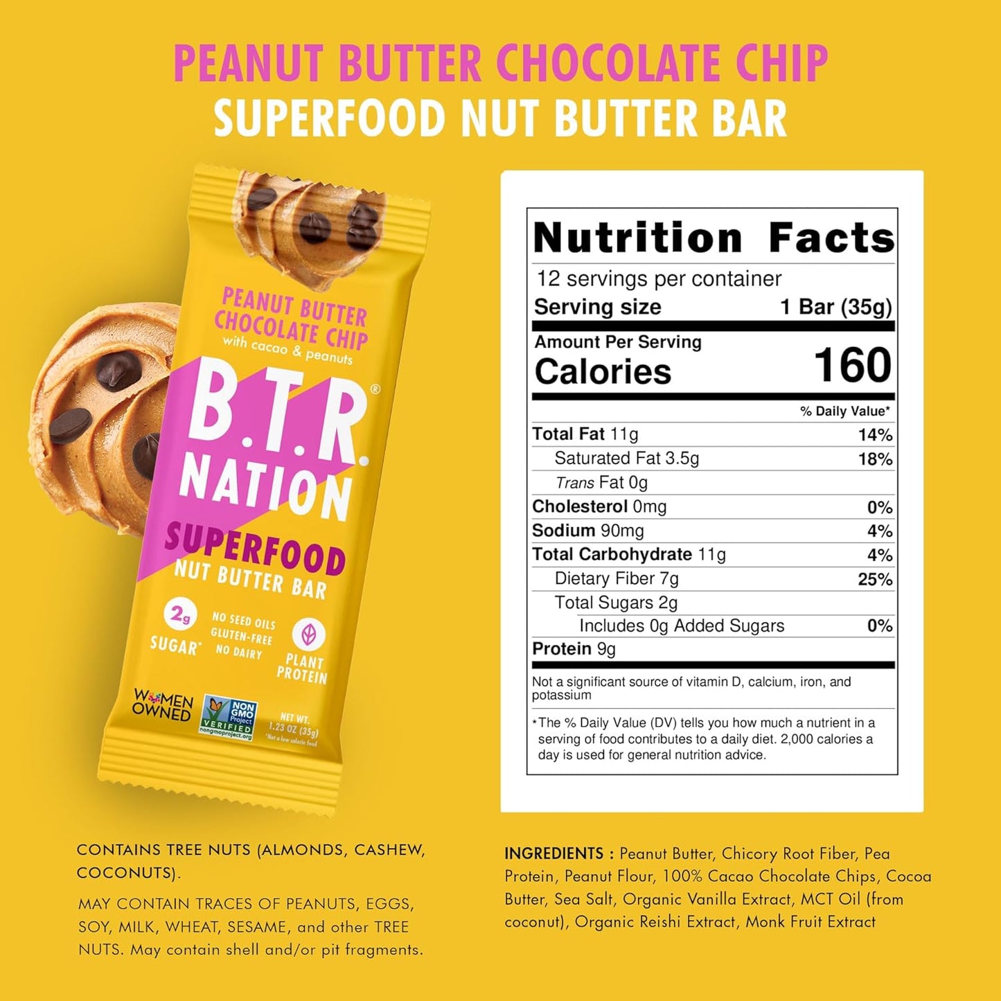 B.T.R. Nation Vegan Keto Superfood Protein Bars - Peanut Butter Chocolate Chip BLISS | (12) Bars | Low Carb, Plant Based, Gluten Free, Free of Sugar Alcohols & Boosted with Powerful Superfoods!
