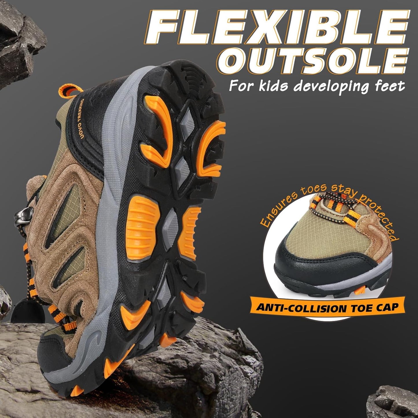 UOVO Boys Girls Hiking Shoes Kids Waterproof Running Trail Fashion Sneakers Breathable Lightweight Non-Slip Outdoor Walking Sports Shoe(Little/Big Kids)