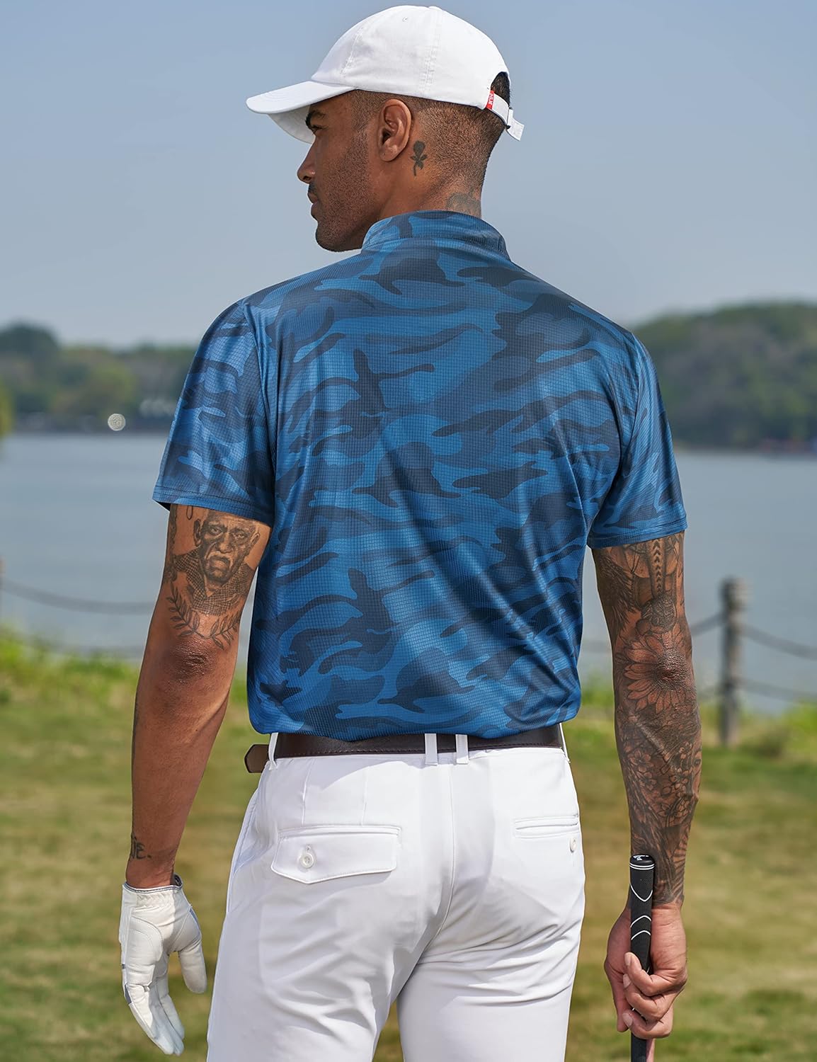 TAPULCO Mens Quick Dry Polo Shirts Camouflage Pattern Performance Athletic Lightweight Breathable Casual Golf Tshirts