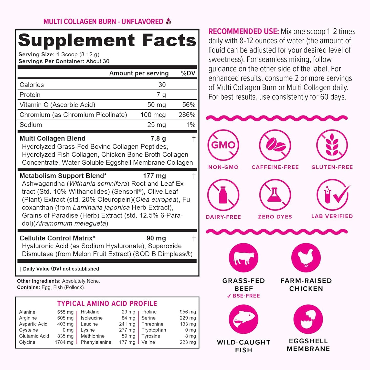 Hydrolyzed Collagen Powder for Weight Loss - Collagen Burn Ultimate Beauty Complex Multi Collagen Peptides Powder for Women with Types I II III V and X for Fat Burning Support - Unflavored