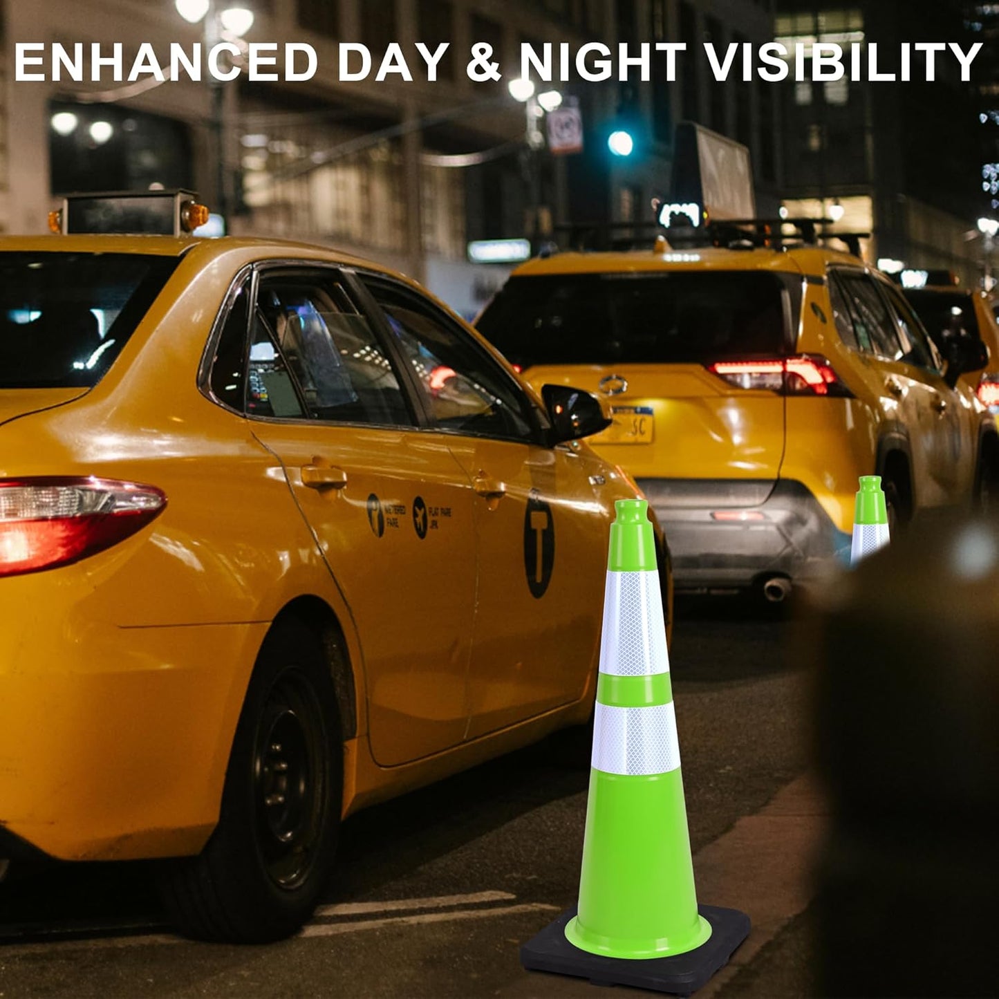 OrangeStar 28" Traffic Cones 4-Pack, Green Safety Cones with Reflective Collars, Weighted Rubber Base for Highway, Roadwork, Parking Lot Safety, Warehouse, Indoor & Outdoor Use