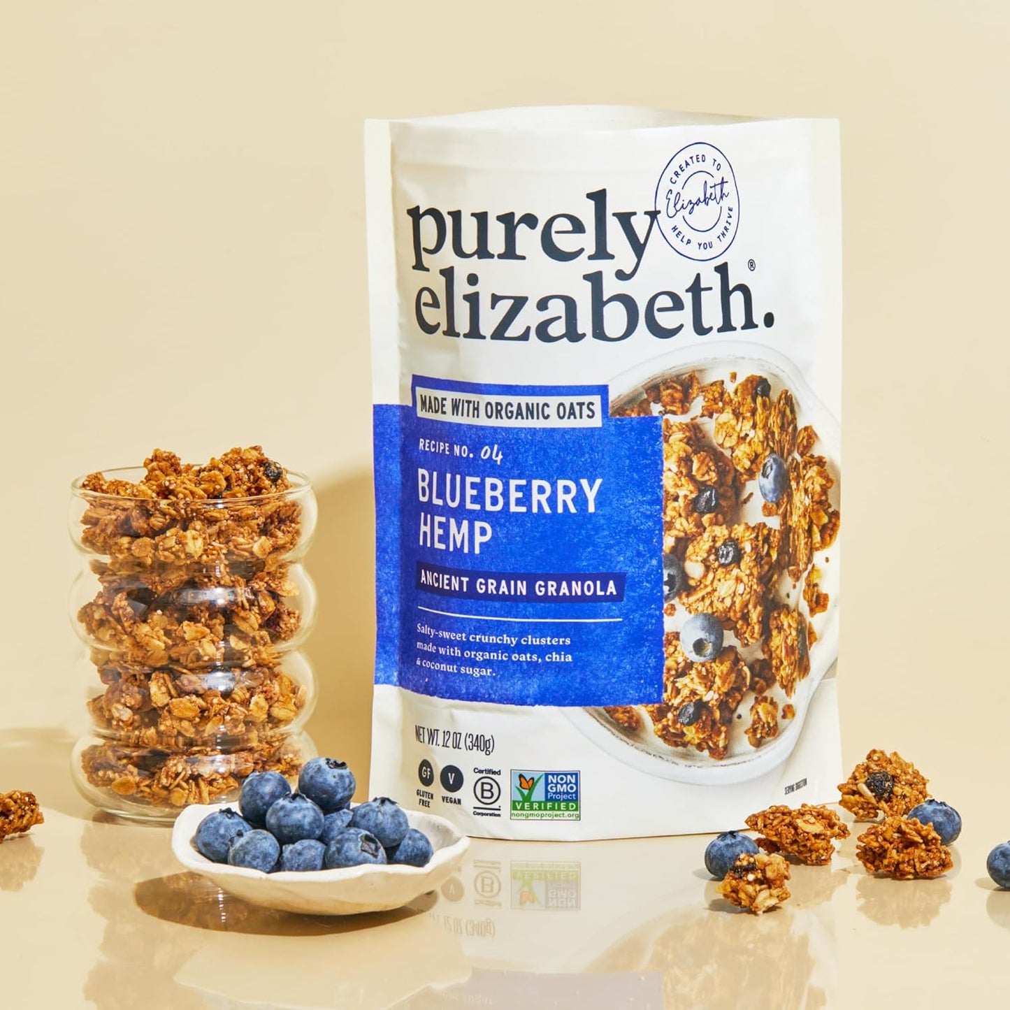 purely elizabeth Ancient Grain Granola Certified Glutenfree Vegan NonGMO Coconut Sugar Delicious Healthy Snack , Blueberry Hemp, 12 Ounce