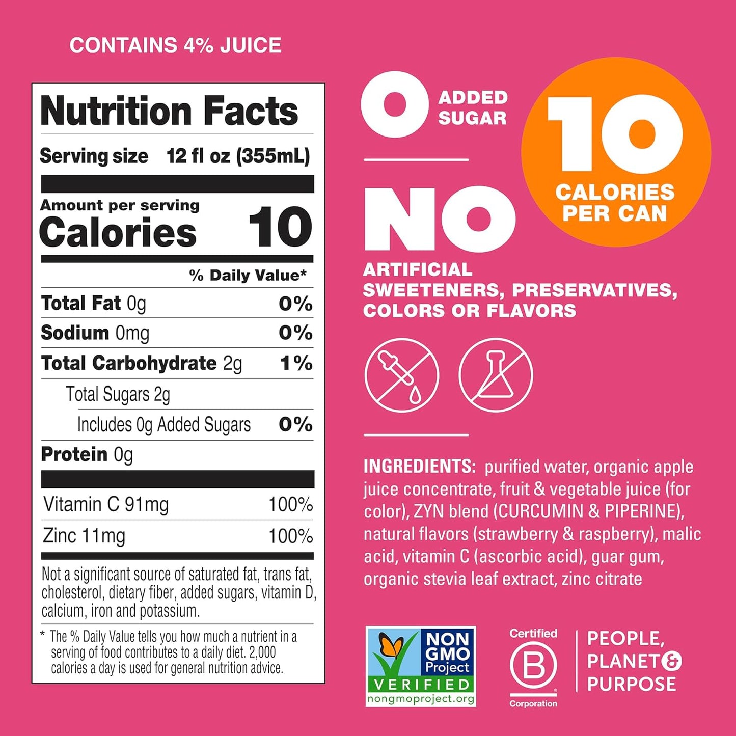 ZYN Turmeric Wellness Drink (24 Pack), Mixed Berry Flavored Turmeric Curcumin Drink with Black Pepper, No Added Sugar, Low Carb & Low Calorie Drink, Clean Alternative