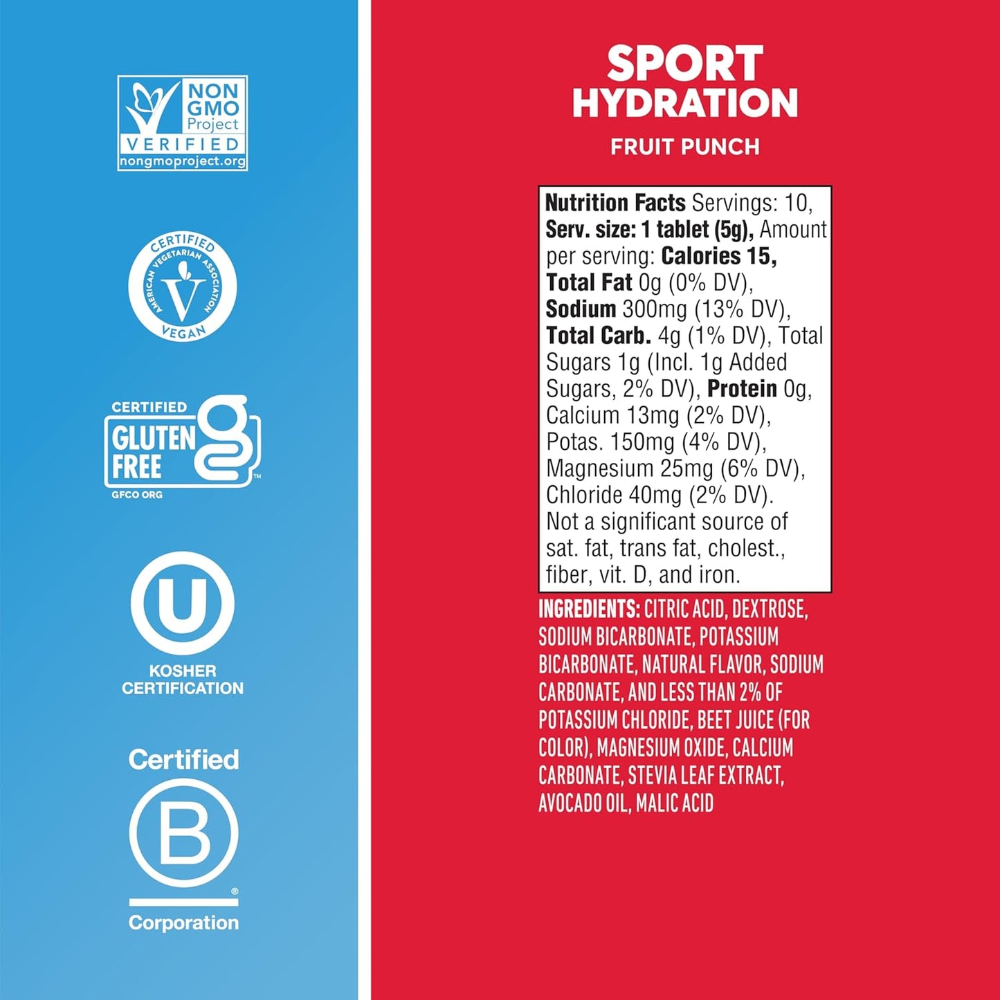 Nuun Sport Electrolyte Tablets with Magnesium, Calcium, Potassium, Chloride & Sodium, Gluten Free & Vegan, Fruit Punch, 4 Pack (40 Servings Total)