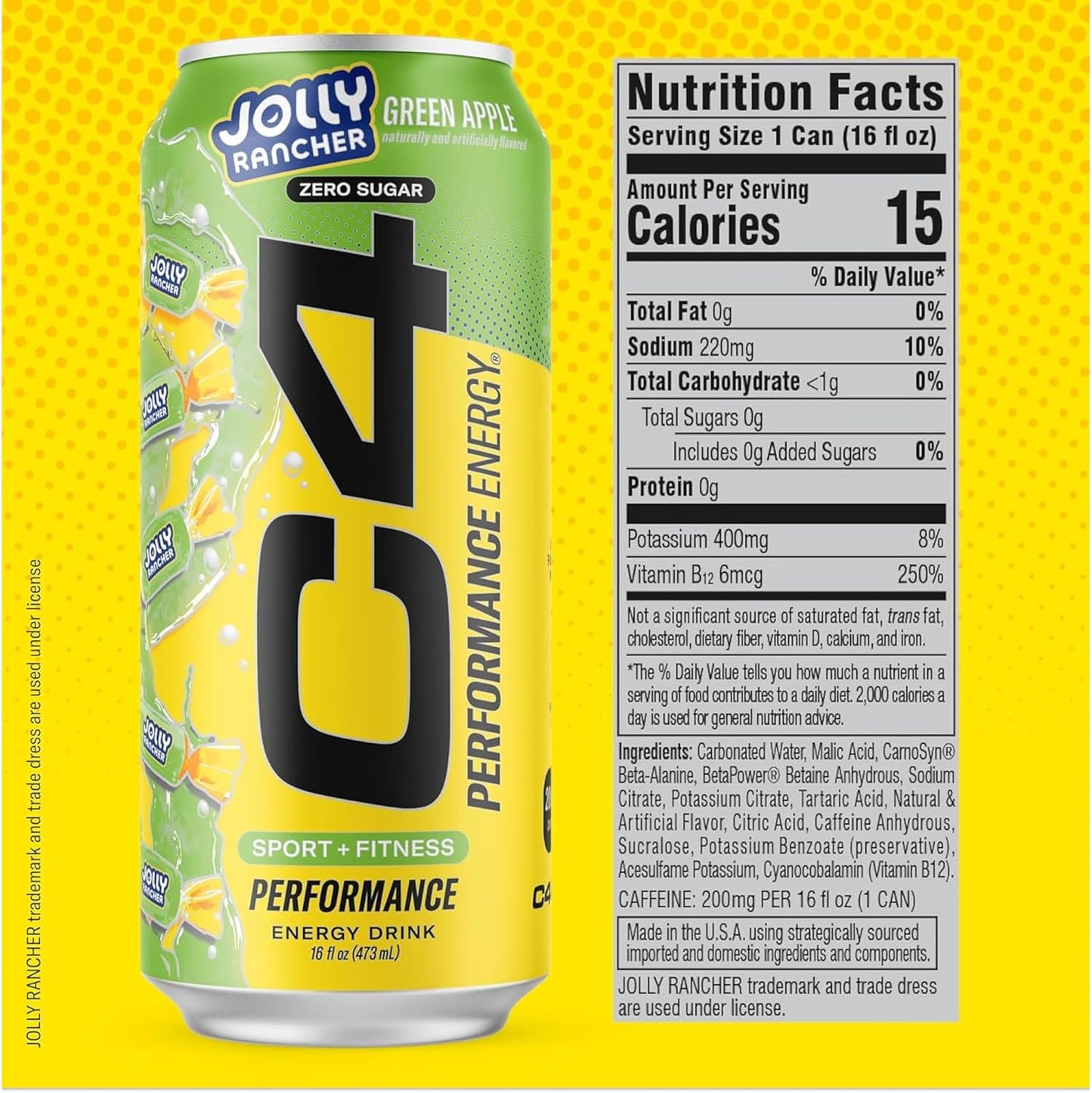 Cellucor C4 Performance Energy Drink | JOLLY RANCHER Variety Pack | Zero Sugar Carbonated Preworkout Energy | 200mg Caffeine with Beta Alanine | 16 Fl Oz (12 Pack)