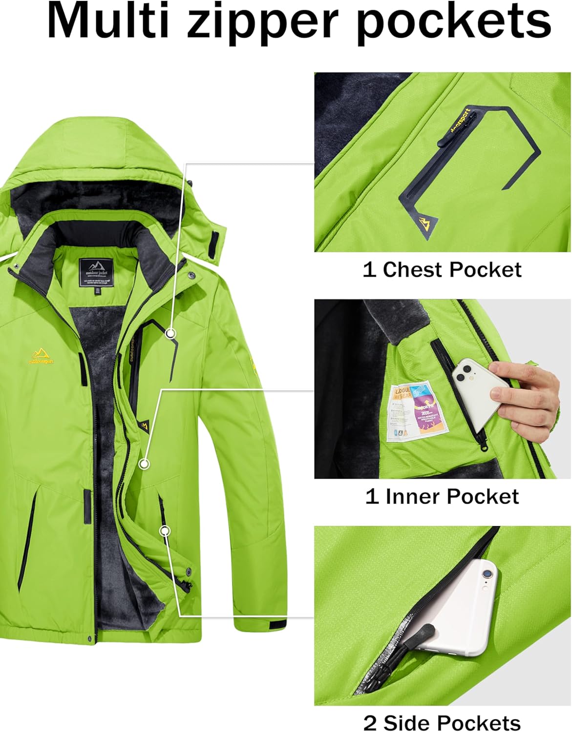 MAGCOMSEN Men's Winter Coats Water Resistant Ski Snow Jacket Warm Fleece Jacket Parka Raincoats With Multi-Pockets