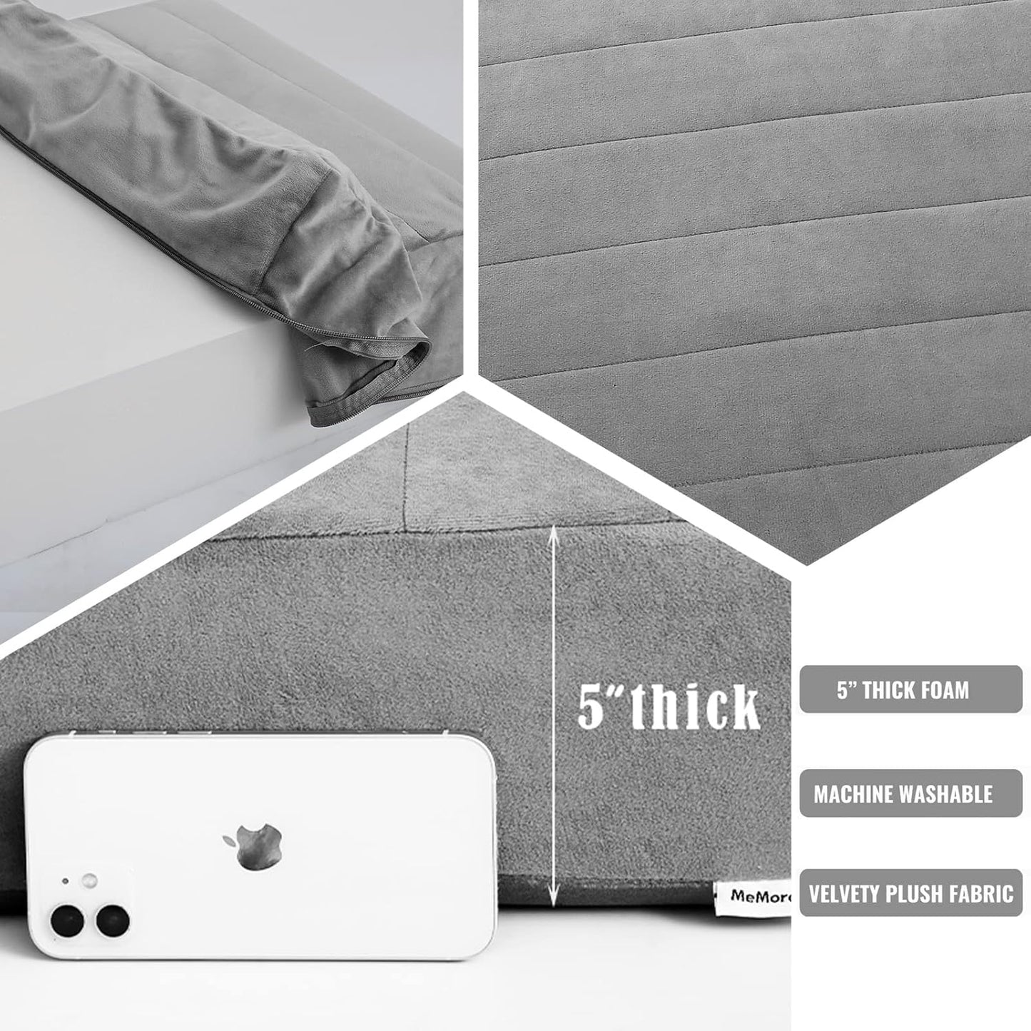 MeMoreCool Square Floor Pillow Seating for Adults Kids, Large Meditation Cushion Floor Pillow with Thick Foam & Soft Tufted Cover, Washable Big Pillow Seat Floor Cushion for Sitting Yoga, 22" Grey