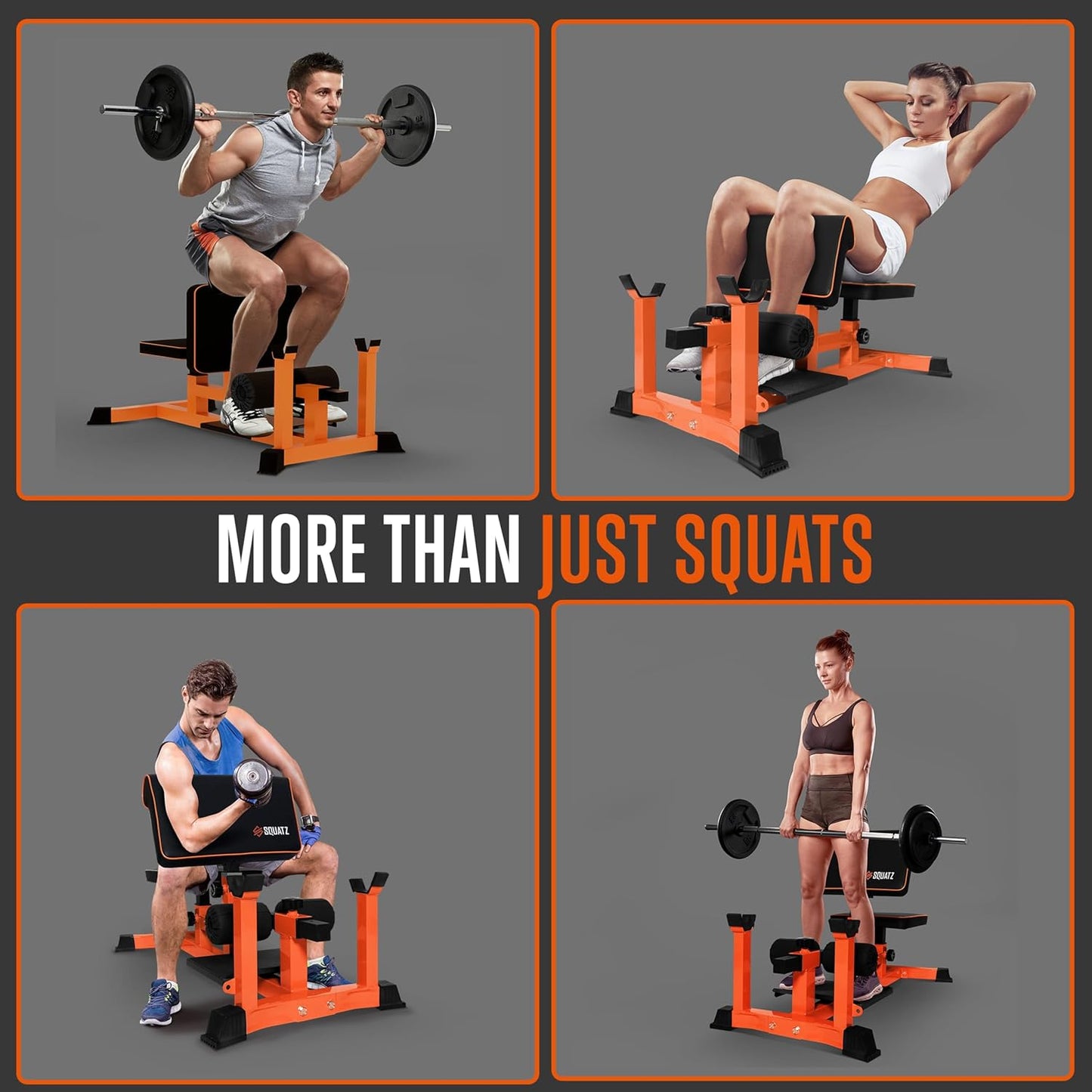 SQUATZ Sissy Squat Machine and Preacher Curl Crunch Rack - Foldable Squatting Bench for Home Gym Workout Station and Leg Exercise - Train Abs, Thighs, and Glutes, Multifunctional Fitness Equipment