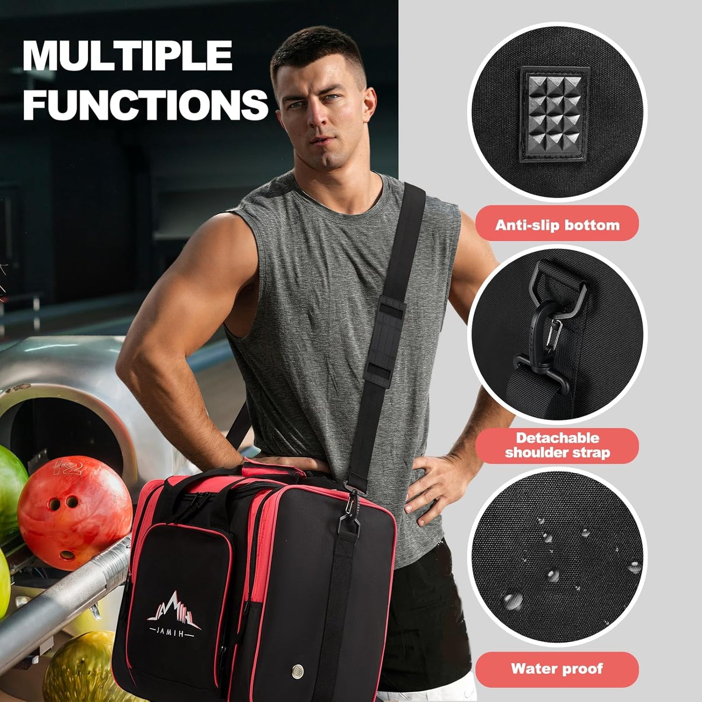 Himal Bowling Ball Bag for Single Sphere - Bowling Ball Tote Bowler's Bag with Padded Sphere Holder - Fits Bowler's Shoes Up to Mens Size 14