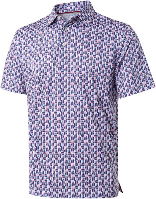 Men's Golf Polo Shirts Short Sleeve Striped Performance Moisture Wicking Dry Fit Golf Shirts for Men