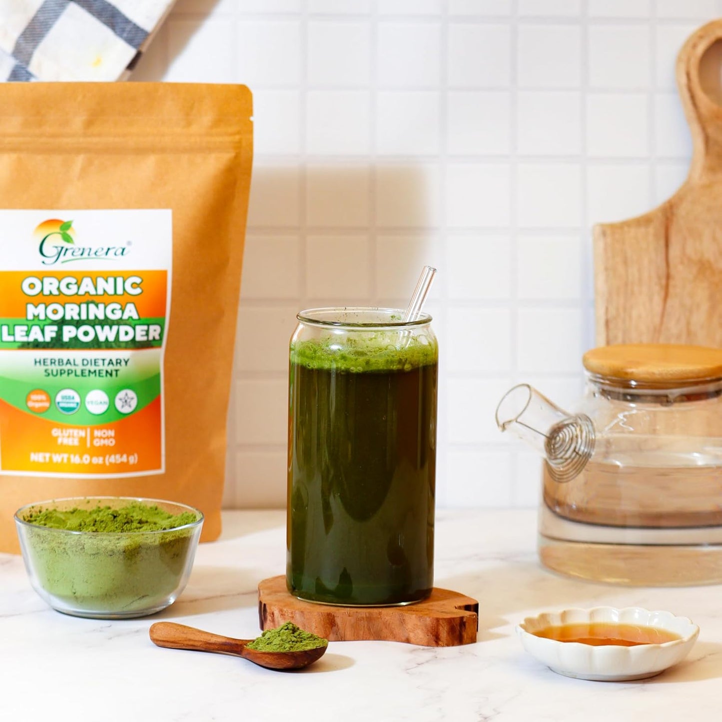 Grenera Organic Moringa Powder - 2.2 lbs (35.2 oz) | Moringa Oleifera Leaf Powder Lab Tested for Purity | Moringa Powder Organic Perfect for Smoothies, Drinks, Tea & Recipes | 100% Raw from India