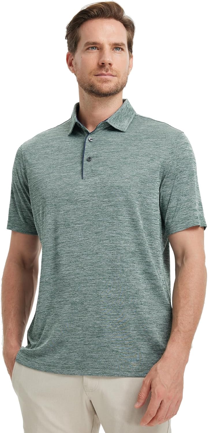 M MAELREG Golf Shirts for Men Short Sleeve Dry Fit Casual Striped Performance Moisture Wicking Collared Mens Polo Shirts