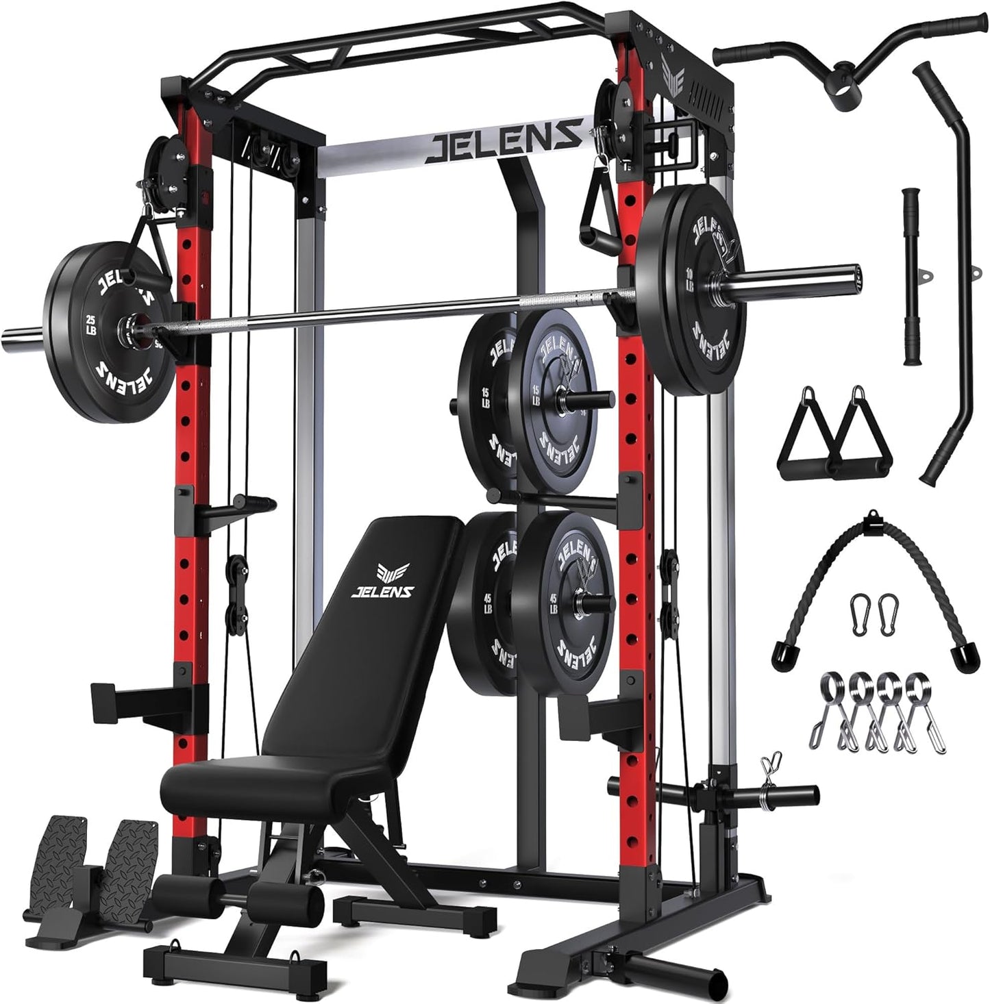 Power Cage, 2000LBS Multi-Function C21 Power Rack with Dual Pulley Cable Crossover System, All-in-One Squat Rack with More Training Attachments