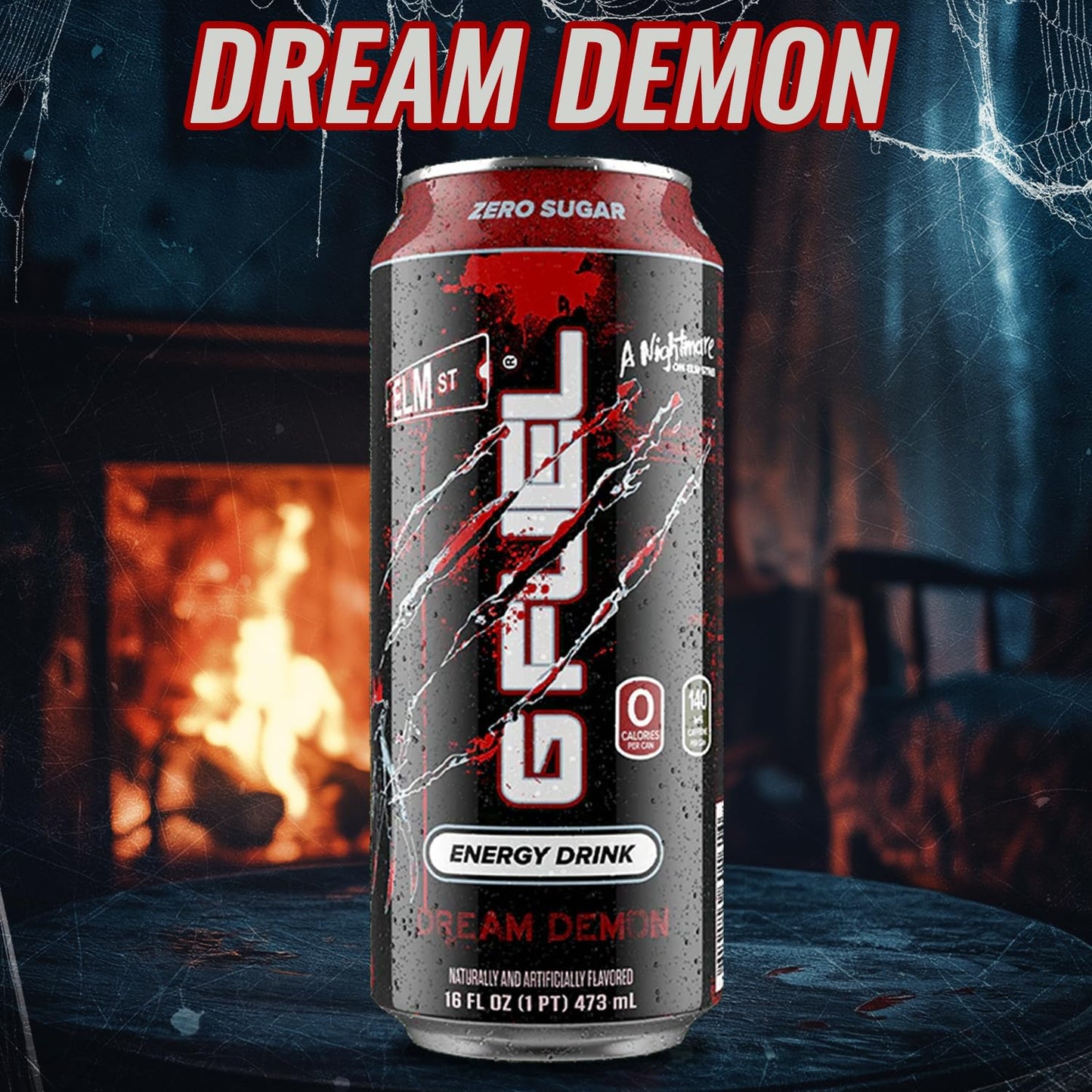 G Fuel Energy Drink, Fruit Punch, Sugar Free Beverage with 140mg Caffeine, Daily Energy Boost with Focus Amino, Vitamin + Antioxidants, 16 oz Cans (Nightmare on Elm Street, 12-Pack)