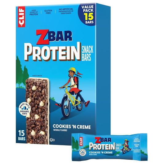 Zbar Protein - Cookies 'N Creme - Crispy Snack Bars - Made with Organic Oats - Non-GMO - 5g Protein - Gluten Free Protein Bars, School Snacks (15 Pack)