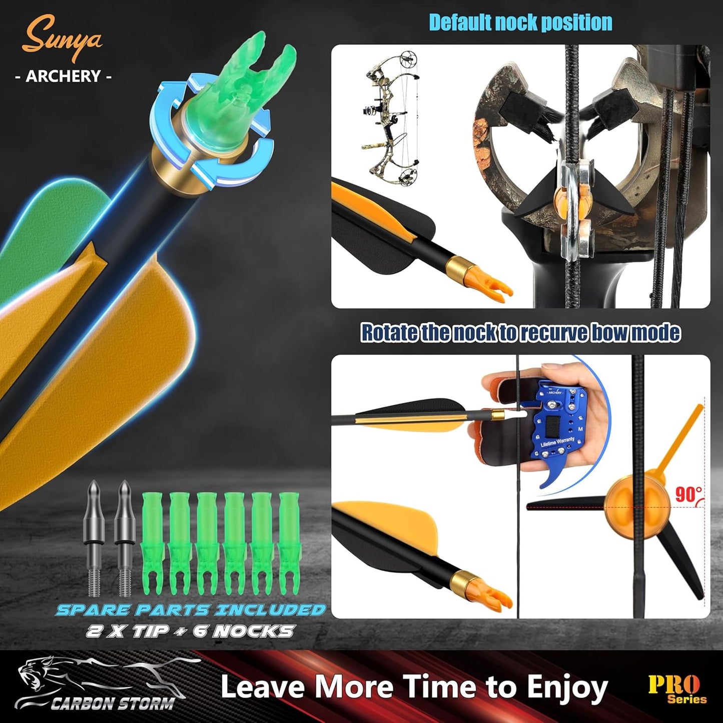 SUNYA 12-Pack 30 Inch Carbon Arrows Spine 500 or 400 for 40-60 LBS Bows｜Switch to Recurve/Compound Modes, Anti-Loose O-Ring & TPU Vanes for Hunting/Target Practice