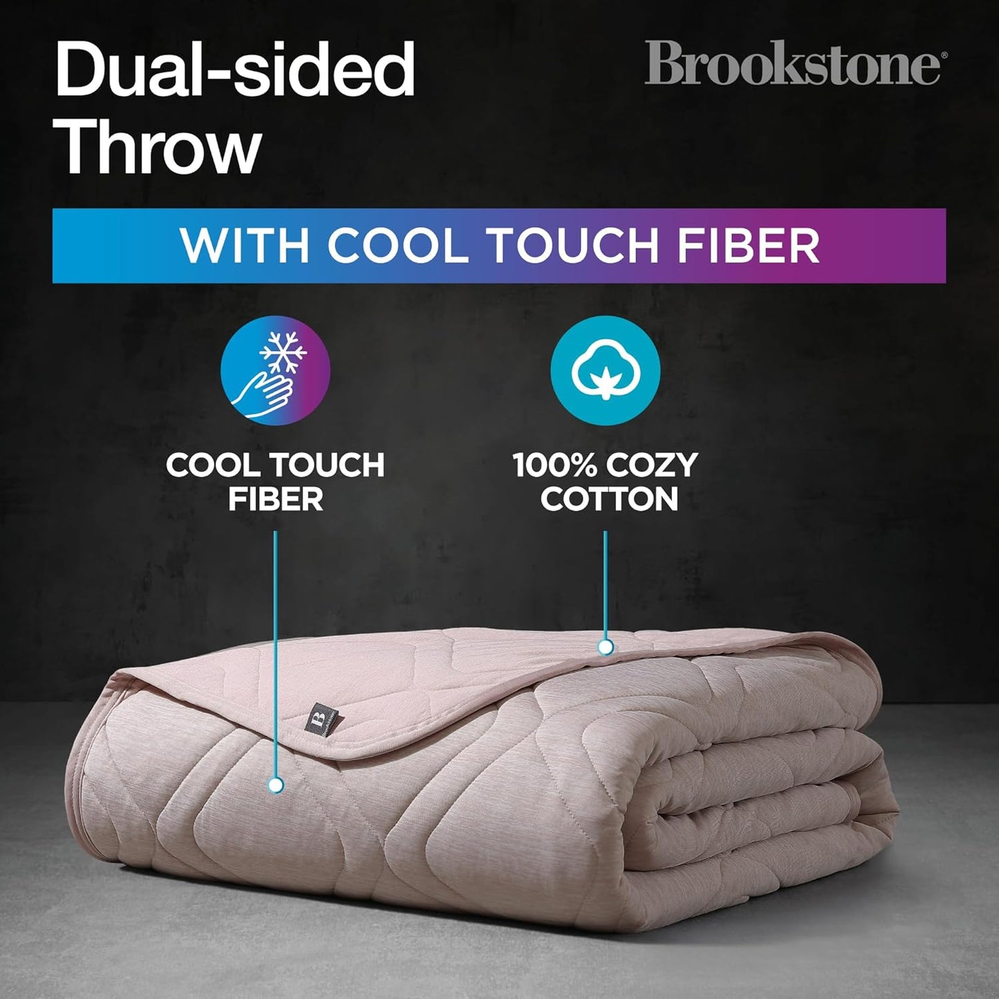 Brookstone Cooling Comfort Throw Blankets for Sleeping - Innovative Cooling Dual-Sided Throw - Oversized Cool Blanket for Hot Sleepers - Nylon and Polyethylene Blanket - Rose Smoke