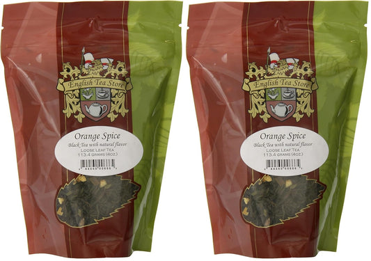 English Tea Store Loose Leaf, Orange Spice Naturally Flavored Black Tea Pouches, 4 Ounce (Pack of 2)