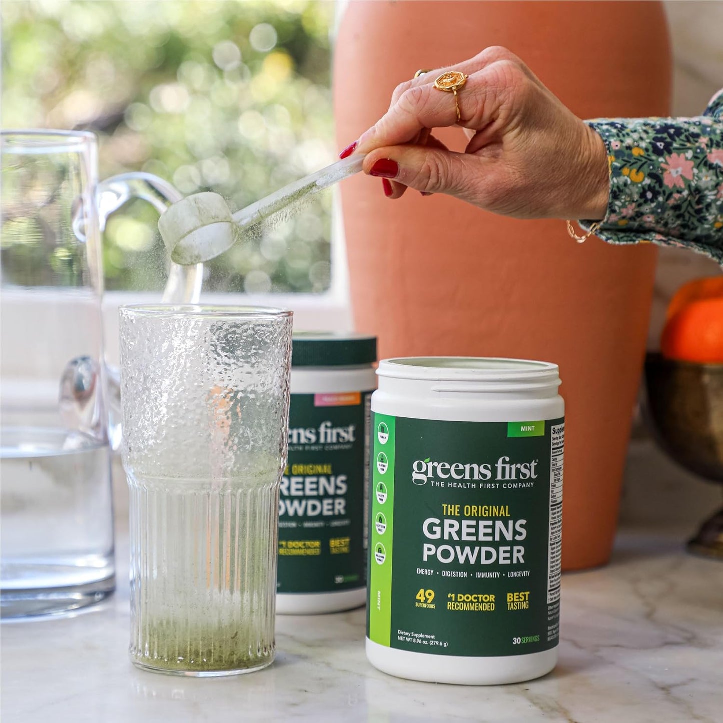 Greens First Original Greens Powder - 49 Superfoods - Organic Fruits & Veggies - Prebiotics, Probiotics & Digestive Enzymes - Antioxidant Smoothie - Dairy Free, Vegan & Non-GMO (Mint, 60 Servings)