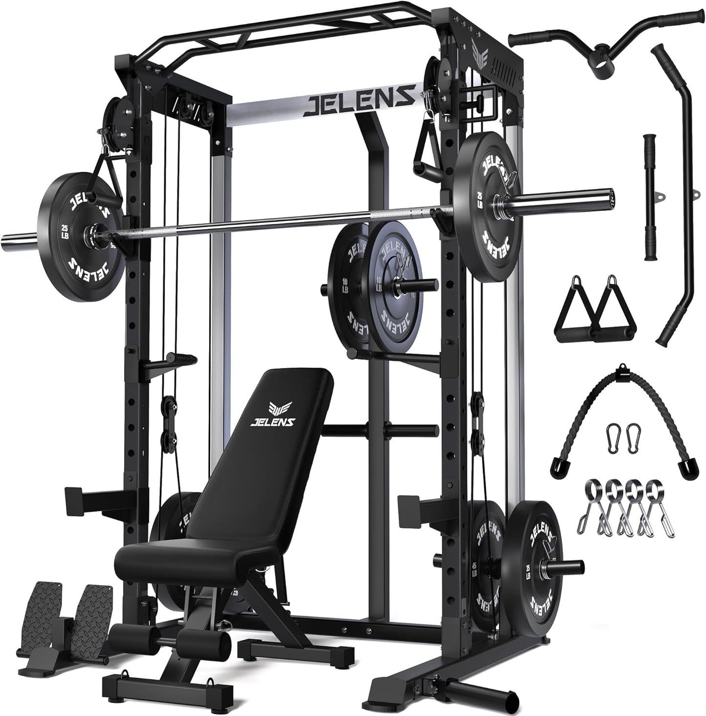 Power Cage, 2000LBS Multi-Function C21 Power Rack with Dual Pulley Cable Crossover System, All-in-One Squat Rack with More Training Attachments