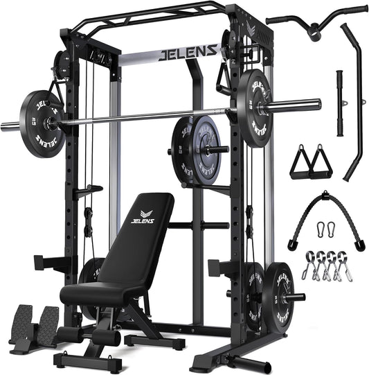 Power Cage, 2000LBS Multi-Function C21 Power Rack with Dual Pulley Cable Crossover System, All-in-One Squat Rack with More Training Attachments