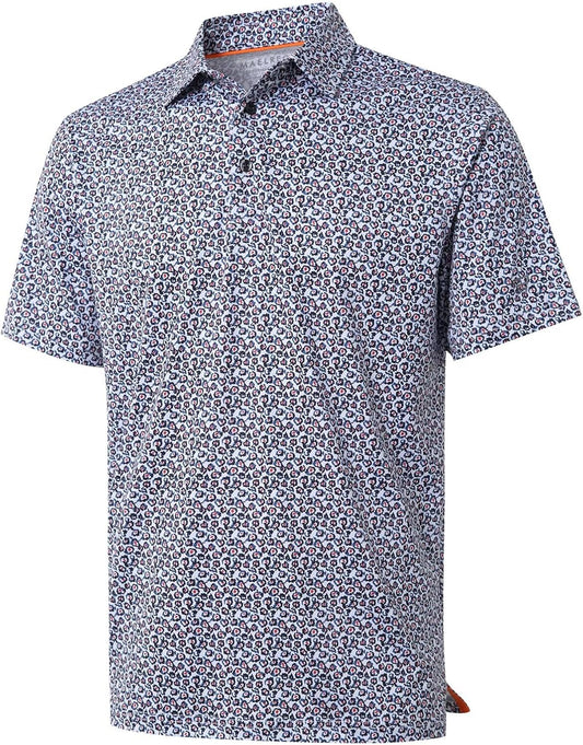 Men's Golf Polo Shirts Short Sleeve Striped Performance Moisture Wicking Dry Fit Golf Shirts for Men