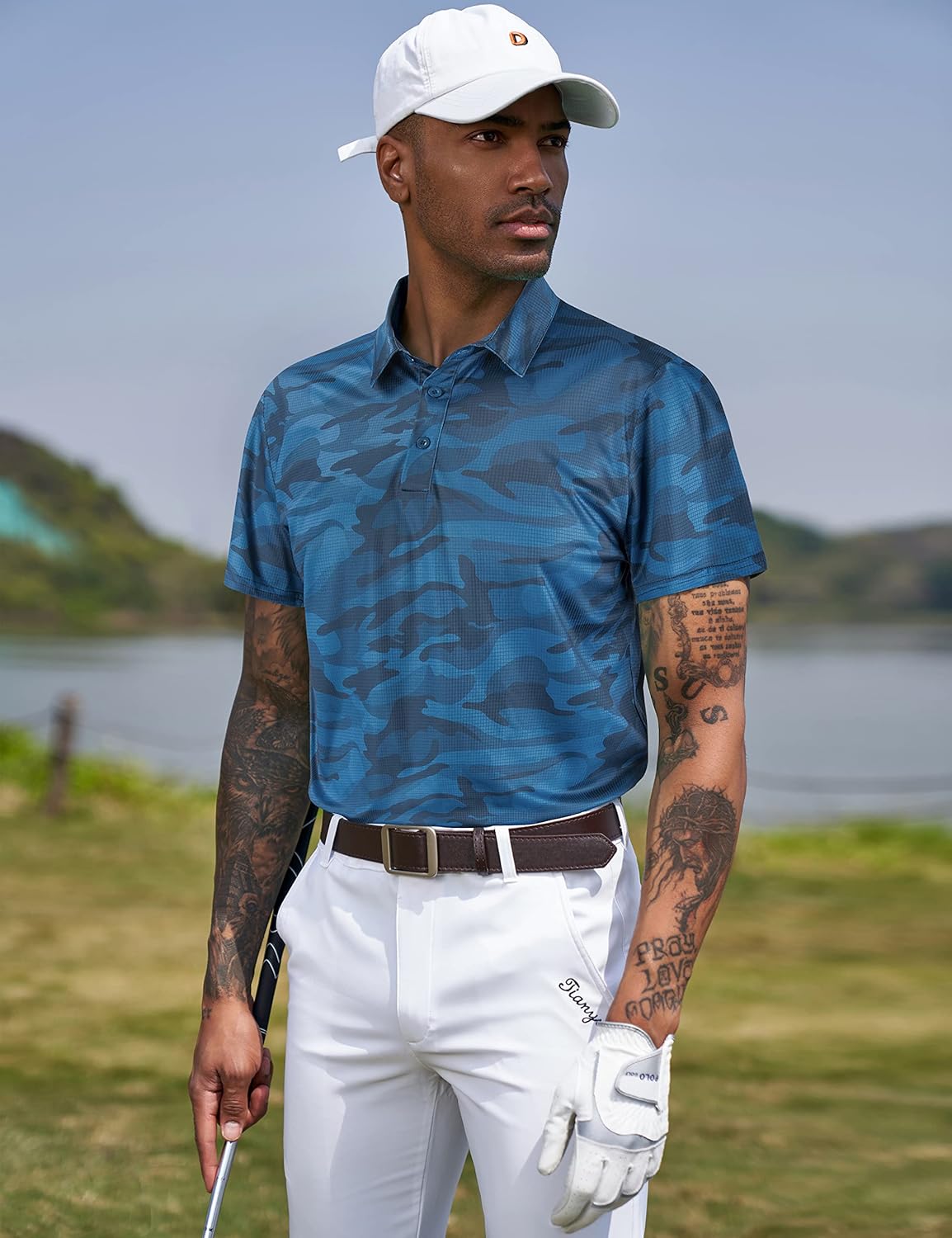 TAPULCO Mens Quick Dry Polo Shirts Camouflage Pattern Performance Athletic Lightweight Breathable Casual Golf Tshirts