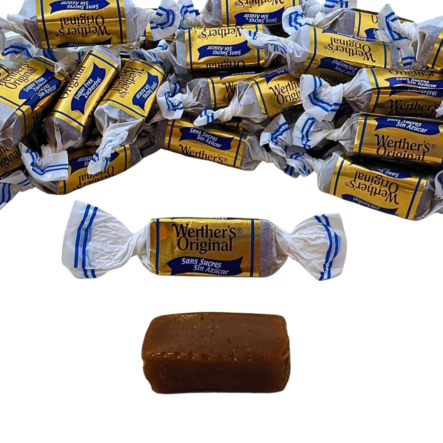 Werther's Original Premium Sugar Free Chewy Caramel Candies 1-Lb Individually Wrapped Low Carb Soft Chews Keto & Diabetic Friendly Holiday Candy (16-Oz)