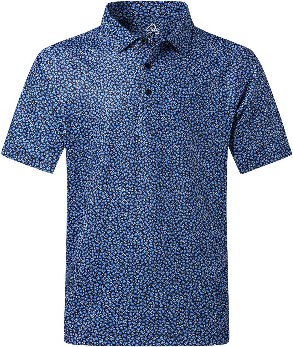 DEOLAX Mens Polo Shirts Fashion Print Mens Golf Shirt Dry Fit Mens Golf Polo Short Sleeve Quick Dry Funny Golf Shirt for Men