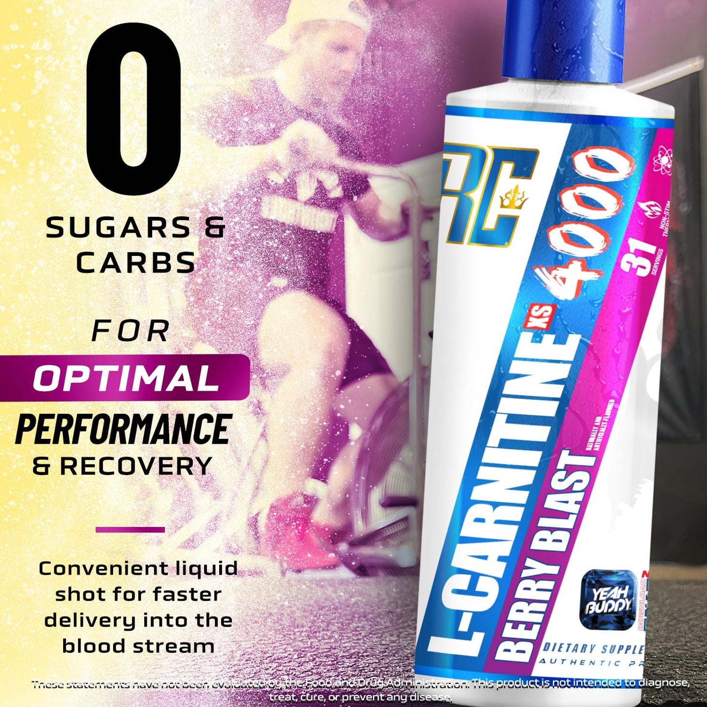 Ronnie Coleman Signature Series L Carnitine XS 4000 Liquid, Stimulant Free, Sugar Free, Zero Carbs, Lean Muscle Strength Support for Men & Women, Amino Acid Supplement, Berry Blast Flavor, 16 Oz