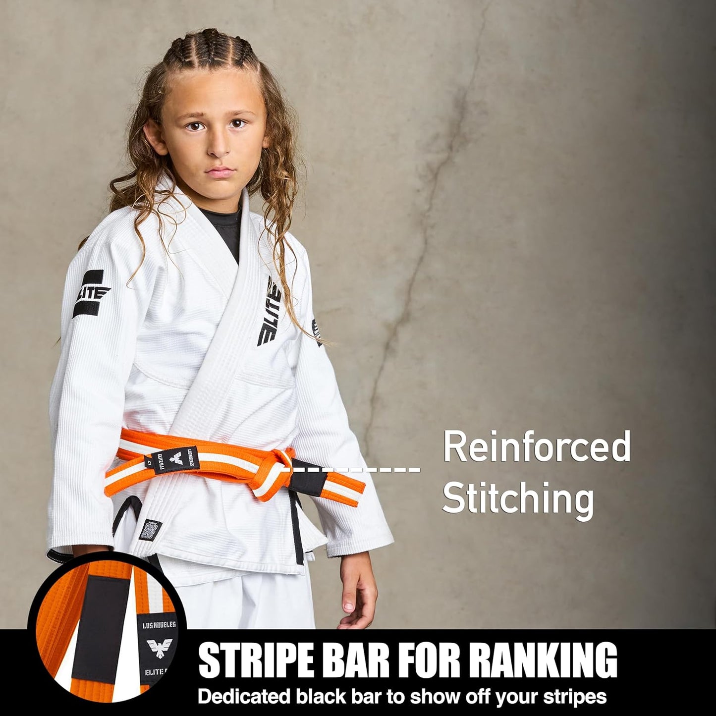 Elite Sports Kids Brazilian Jiu Jitsu Belts Preshurunk Martial Arts Youth BJJ Belts for Girls & Boys with BJJ Ranking Stripes