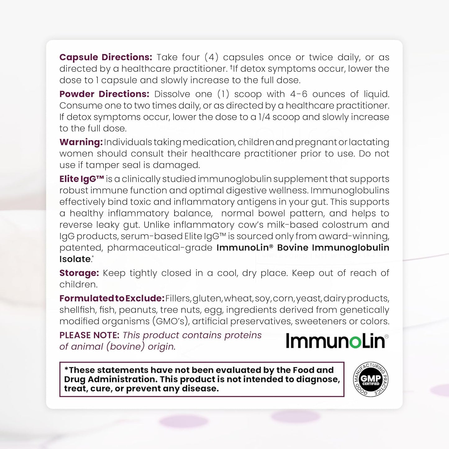 Pure Therapro Rx Elite IgG Immunoglobulin Supplement, 120 Caps - Gut Health & Immune Support, 1100 mg IgG, IGA & IgM, Sunflower Lecithin | Dairy & Gluten Free Colostrum Supplement Alternative