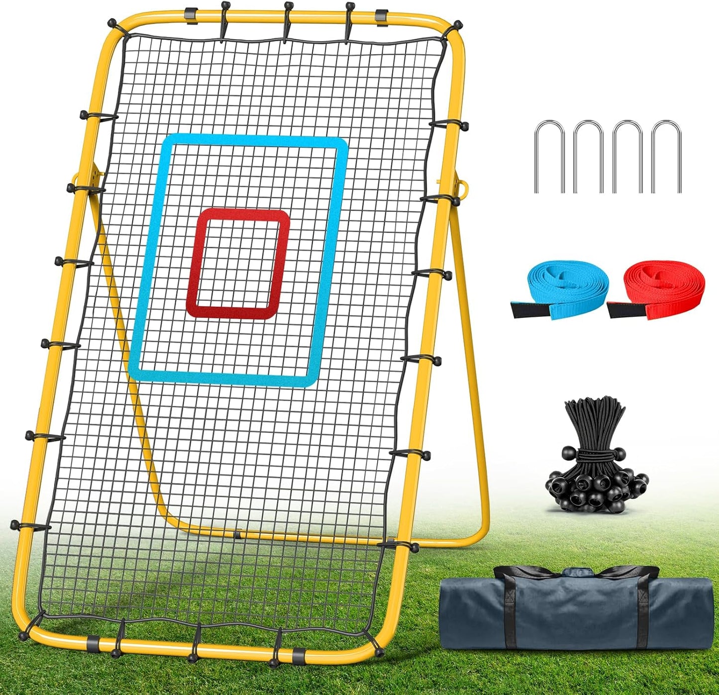 Volleyball Rebounder Net 7x4 Ft, 5-Angle Adjustable Rebounder Net for Practicing Digging, Setting, Spiking, Bounce Back Training Equipment with 2 Target Stripes & Portable Travel Bag for Storage