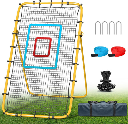 Volleyball Rebounder Net 7x4 Ft, 5-Angle Adjustable Rebounder Net for Practicing Digging, Setting, Spiking, Bounce Back Training Equipment with 2 Target Stripes & Portable Travel Bag for Storage